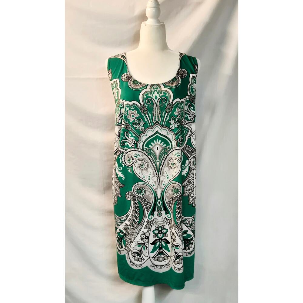 INC International Concepts Shift Sheath Dress Green Paisley Sz 3X Sleeveless - Picture 2 of 6